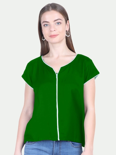 

PATRORNA Women Plus Size Bottle Green Solid Regular Top