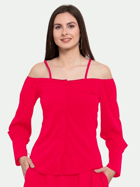 

PATRORNA Women Fuchsia Off-Shoulder Shirt Style Top