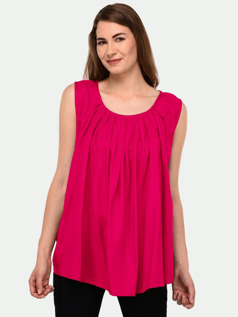 

PATRORNA Women Pink Solid Pleated Top