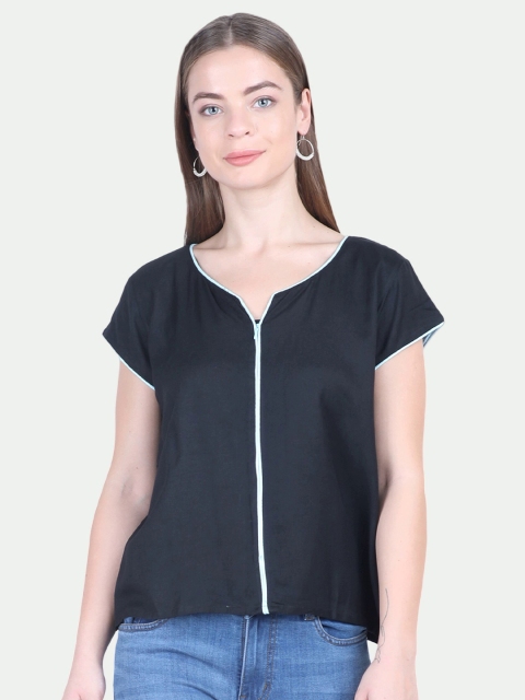 

PATRORNA Women Black Solid Regular Top