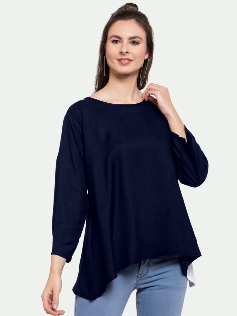 

PATRORNA Women Navy Blue Solid A-line Top