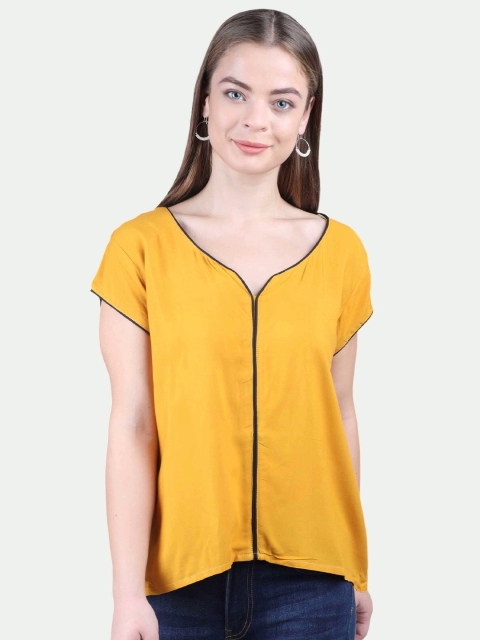 

PATRORNA Women Mustard Yellow Solid Regular Top