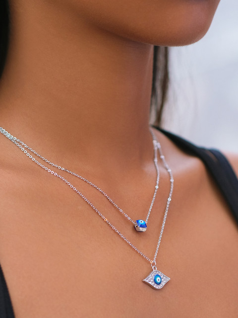 

Ayesha Blue Evil Eye Silver-Plated Layered Chain