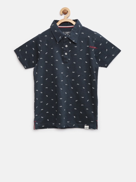 

Lee Cooper Boys Navy Paisley Print Polo Pure Cotton T-shirt, Navy blue