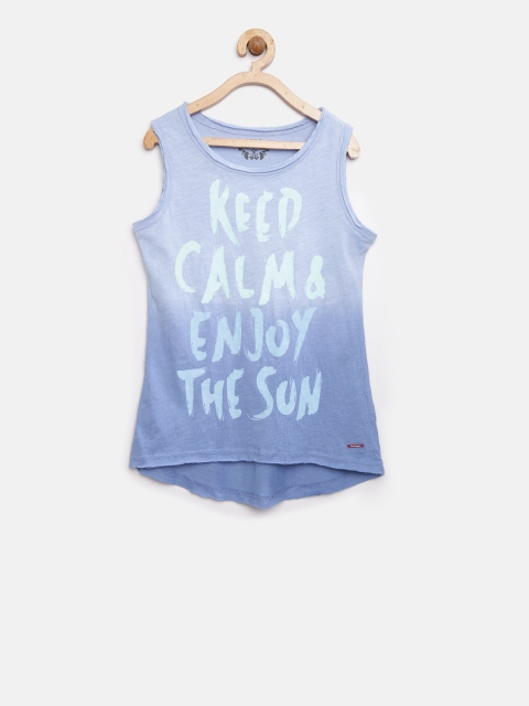 

Lee Cooper Girls Blue Printed Ombre-Dyed Round Neck T-shirt