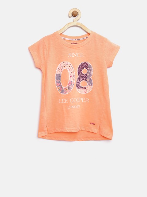 

Lee Cooper Girls Coral Orange Printed Round Neck T-shirt