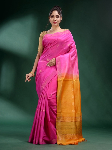 

Charukriti Pink & Gold-Toned Woven Design Zari Pure Silk Saree