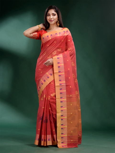 

Charukriti Red & Blue Ethnic Motifs Pure Cotton Saree