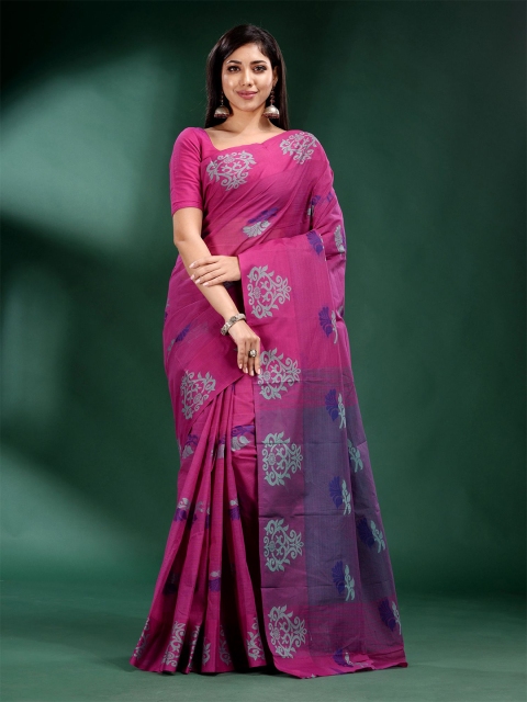 

Charukriti Purple & Blue Ethnic Motifs Pure Cotton Saree