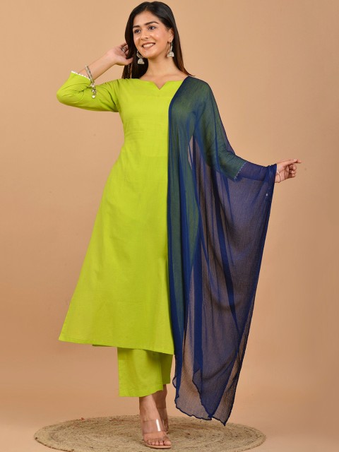 

PINKVILLE JAIPUR Women Gotta Patti Pure Cotton Kurta with Trousers & With Dupatta, Green