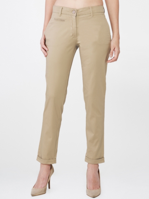 

AND Women Khaki Regular Fit Printed Casual Trousers