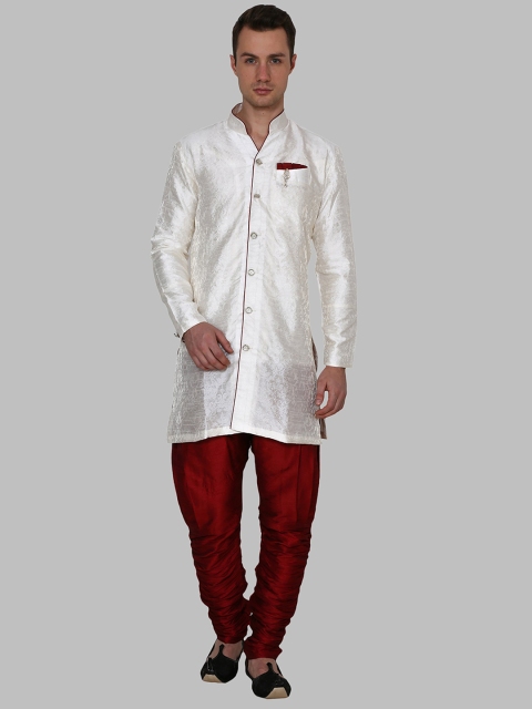 

ROYAL KURTA Men Cream-Coloured Dupion Silk Kurta with Pyjama