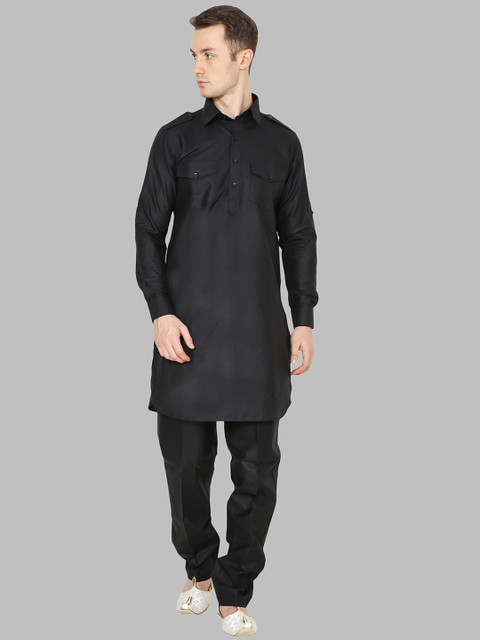 

ROYAL KURTA Men Black Pathani Kurta with Trouser