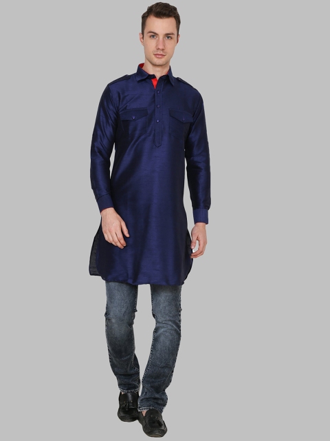 

ROYAL KURTA Men Navy Blue Pathani Kurta