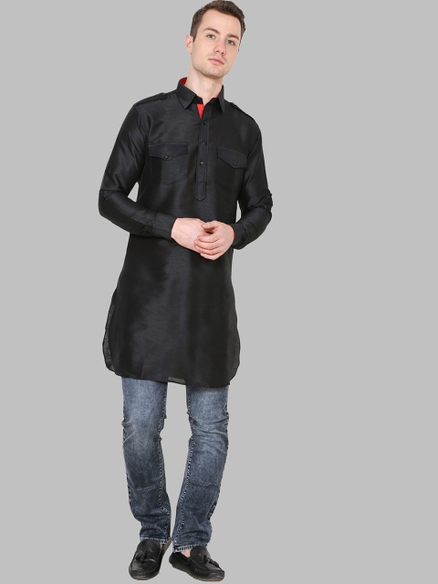 

ROYAL KURTA Men Black Embroidered Pathani Kurta