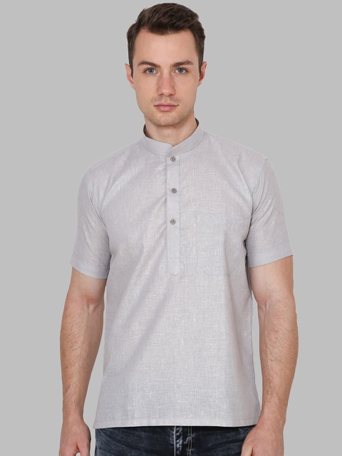 

ROYAL KURTA Men Grey Thread Work Summer Sheers Pathani Kurta