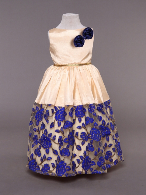 

MANY FROCKS & Blue Printed Layered Floral Satin Maxi Dress