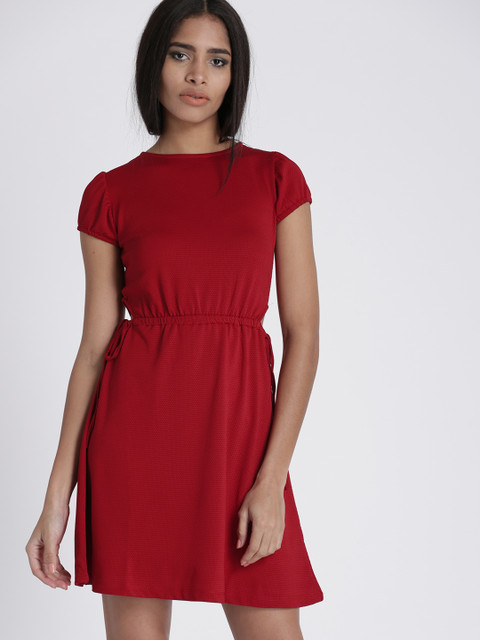 

Chemistry Women Red Self Design Fit and Flare Dress