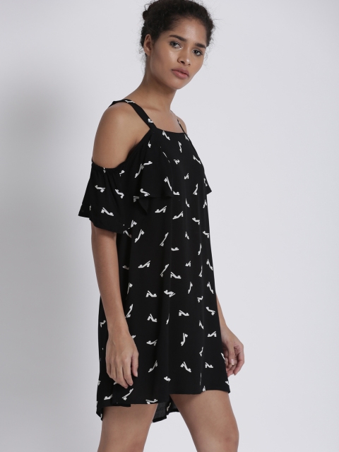 

Chemistry Women Black & White Shoe Printed A-Line Dress