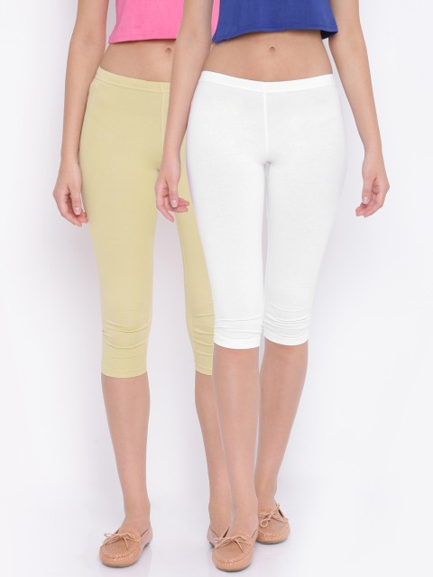 

Sweet Dreams Women Beige & White Solid Regular Fit Capris