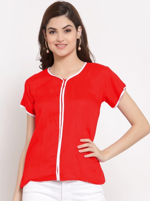 

PATRORNA Women Plus Size Red Solid Regular Top