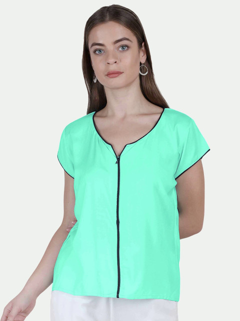 

PATRORNA Women Sea Green Solid Regular Top