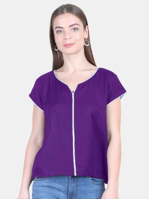 

PATRORNA Women Purple Solid Regular Top