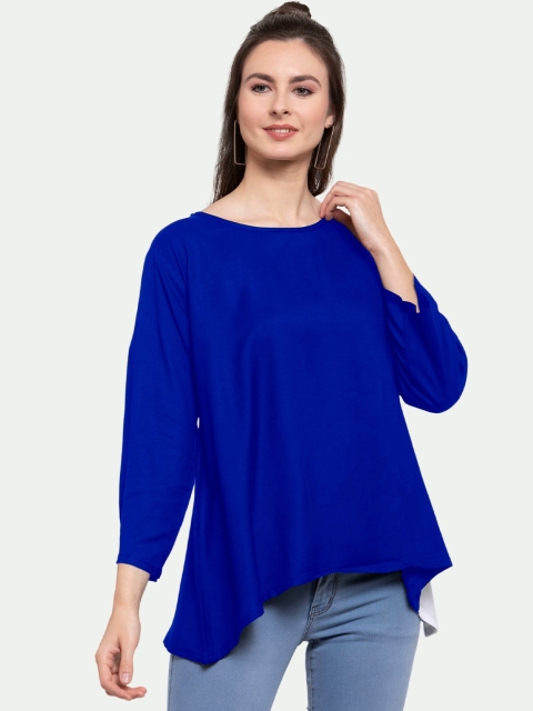

PATRORNA Women Blue & White A-Line Boxy Top