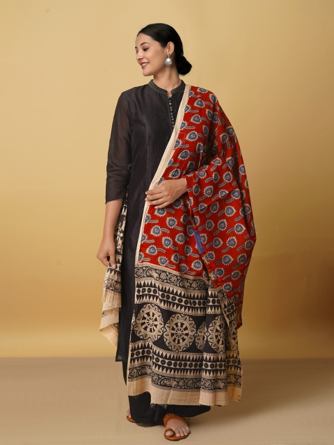 

Unnati Silks Red & Black Ethnic Motifs Printed Pure Cotton Kalamkari Dupatta