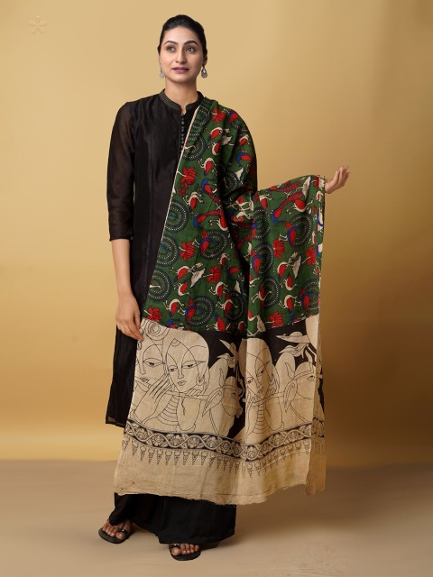 

Unnati Silks Women Green And Beige Printed Pure Cotton Kalamkari Dupatta