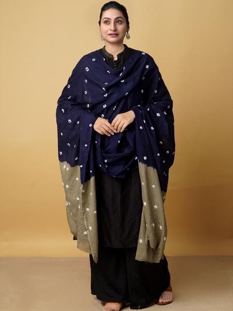 

Unnati Silks Women Navy Blue & Off White Printed Pure Cotton Shibori Dupatta