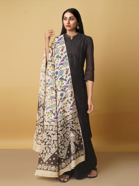 

Unnati Silks Women Cream & Pink Ethnic Motifs Printed Pure Cotton Kalamkari Dupatta