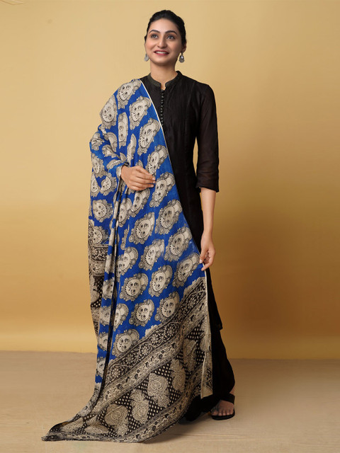 

Unnati Silks Women Blue & Black Ethnic Motifs Printed Pure Cotton Kalamkari Dupatta