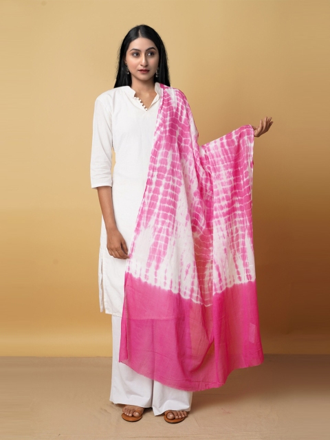 

Unnati Silks Pink & White Printed Pure Cotton Tie and Dye Dupatta