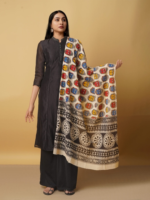 

Unnati Silks Women Cream And Red Printed Pure Cotton Kalamkari Dupatta