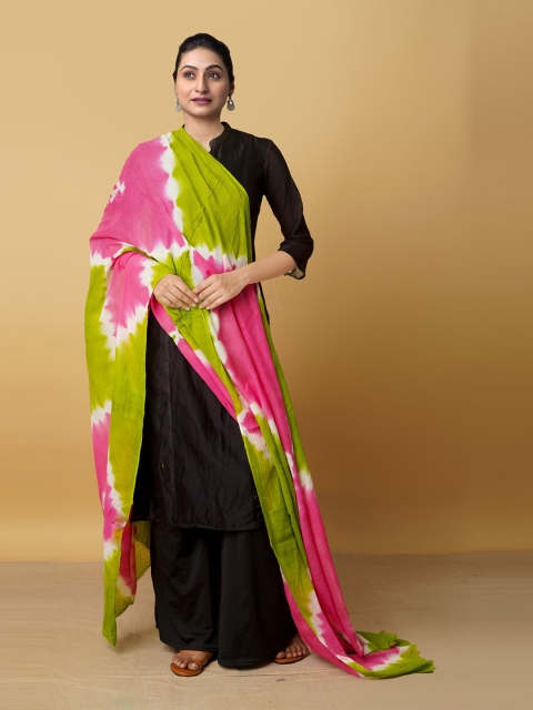 

Unnati Silks Women Pink & Green Printed Pure Cotton Tie and Dye Dupatta