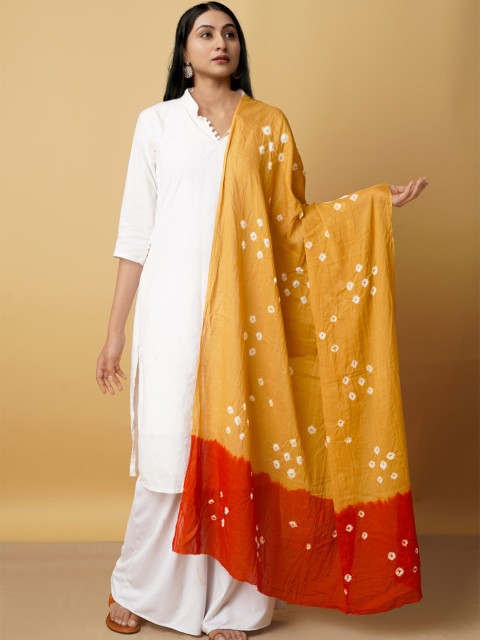 

Unnati Silks Bronze-Toned & White Printed Pure Cotton Bandhani Dupatta