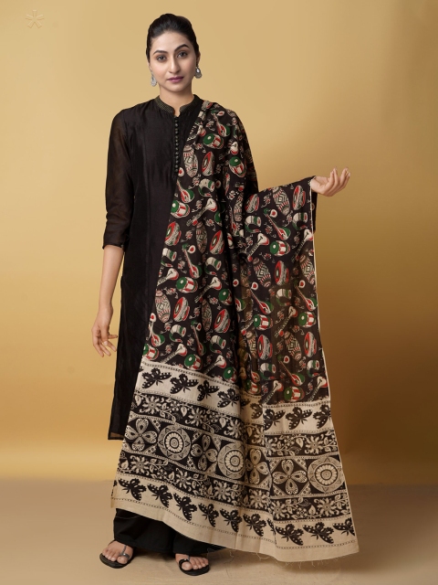

Unnati Silks Women Black & Red Printed Pure Cotton Kalamkari Dupatta