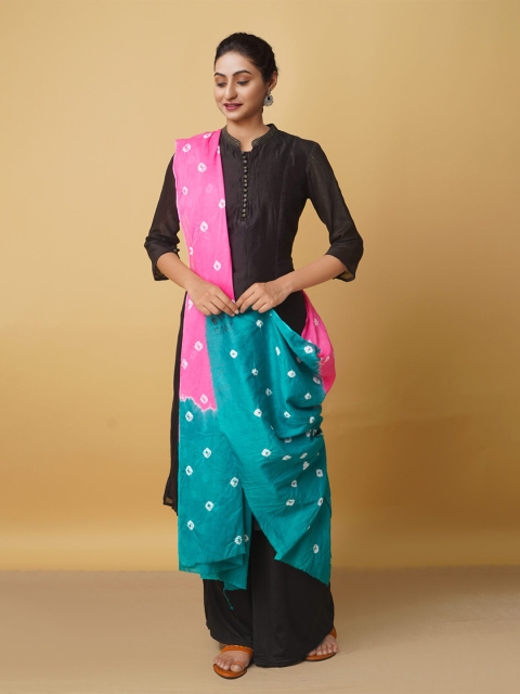 

Unnati Silks Pink & Blue Printed Pure Cotton Shibori Dupatta