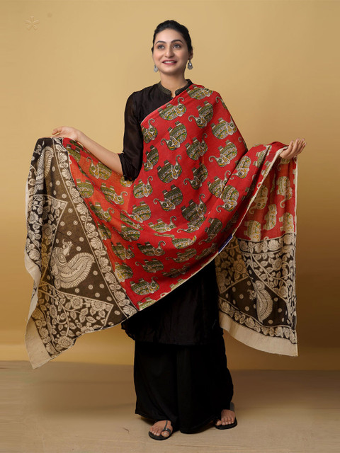 

Unnati Silks Red & Black Ethnic Motifs Printed Pure Cotton Kalamkari Dupatta