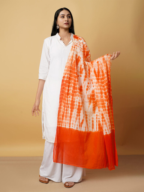 

Unnati Silks Orange & Off White Pure Cotton Shibori Dupatta