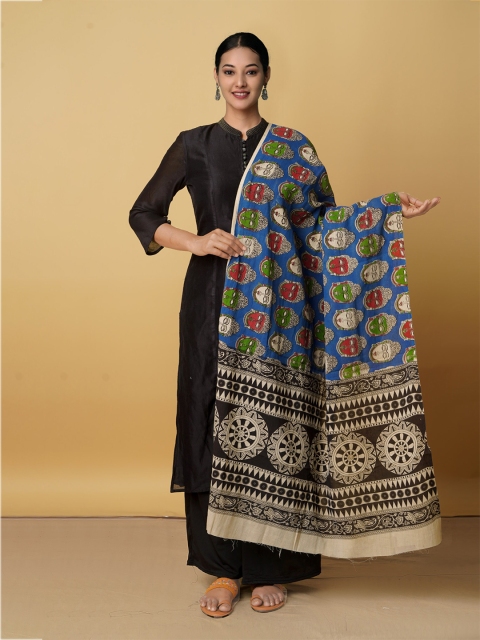 

Unnati Silks Women Blue & Red Ethnic Motifs Printed Pure Cotton Kalamkari Dupatta