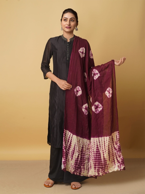 

Unnati Silks Women Purple & Cream-Coloured Printed Pure Cotton Shibori Dupatta