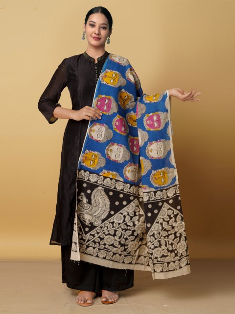 

Unnati Silks Women Blue & Black Printed Pure Cotton Kalamkari Dupatta