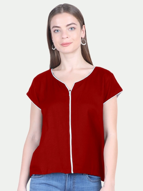 

PATRORNA Women Maroon Solid Regular Top