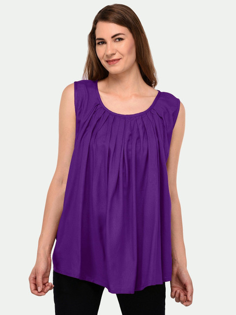 

PATRORNA Women Purple Solid Pleated Top