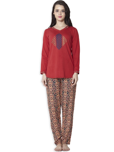 

Sweet Dreams Women Red & Beige Printed Night suit 2270G7CO