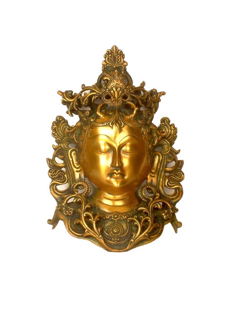 

Exotic India Gold-Toned Tibetan Buddhist Deity Brass Hanging Wall Mask