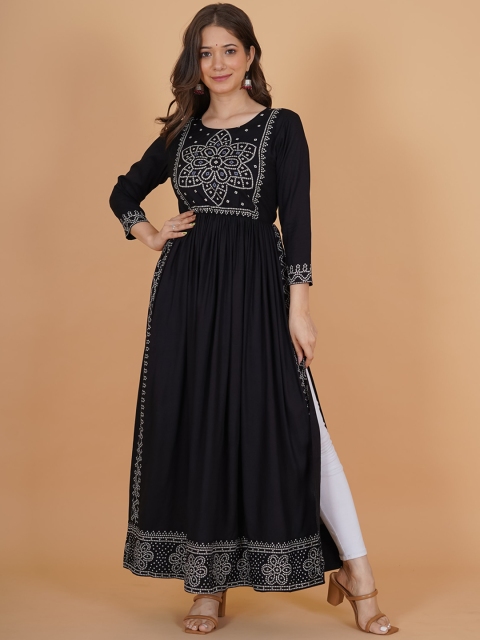 

PURSHOTTAM WALA Women Black Liva Bandhani Printed Kurta