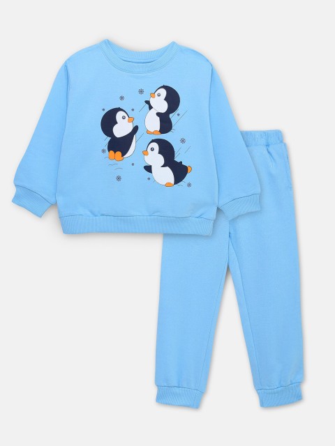 

Cuddles for Cubs Unisex Kids Blue & Off White Printed Top with Pyjamas